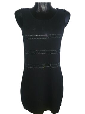 Tricotto Black Sleeveless Tank Dress with Rhinestone Stripes Size M